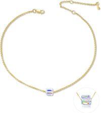 wholesale 925 Sterling Silver Blue Cube Crystal Ankle Anklet for Women and Teen Girls-Clear Gold