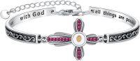 wholesale 925 Sterling Silver Mustard Seed Cross Bracelet with 12 Birthstones God All Things Possible Bangle Christian Jewelry Gift for Women-July
