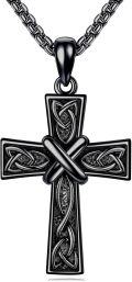 wholesale Black 925 Sterling Silver Celtic Knot Cross Pendant Necklace for Men & Women-0-0