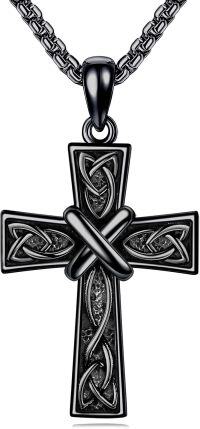 wholesale Black 925 Sterling Silver Celtic Knot Cross Pendant Necklace for Men & Women-Cross E