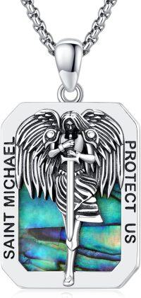wholesale 925 Sterling Silver Guardian Angel Pendant with Abalone Shell and Cross Charm Necklace-B-Saint Michael