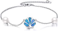 wholesale 925 Sterling Silver Blue Opal Shell Pearl Anklet Jewelry for Women Girls Beach Ocean Sea Summer Gift 7 Adjustable Chain Length-opal shell