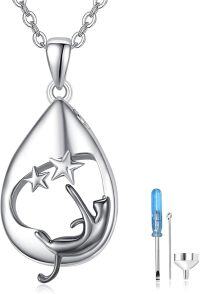 wholesale 925 Sterling Silver Teardrop Starfish Cremation Jewelry Pendant with Funnel Set for Ash Keepsake Memorial Gift-I-Black Cat