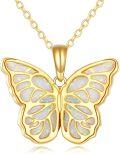 wholesale 14K Gold White Opal Butterfly Necklace Pendant for Women Wife Mom-0-0