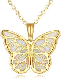 wholesale 14K Gold White Opal Butterfly Necklace Pendant for Women Wife Mom-Butterfly