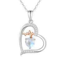 wholesale 925 Sterling Silver Heart Pendant With Peridot And Rose Gold Ecg Design-06-Jun-Moonstone