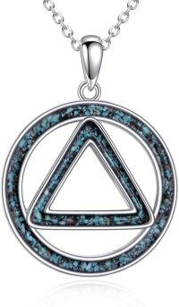wholesale 925 Sterling Silver Natural Turquoise Triangle Circle Lucky Symbol Pendant Necklace for Women Girls Gifts 45cm Chain Length-AA