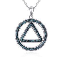 wholesale 925 Sterling Silver Natural Turquoise Triangle Circle Lucky Symbol Pendant Necklace for Women Girls Gifts 45cm Chain Length-AA