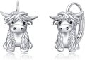 wholesale 925 Sterling Silver Highland Cow Earrings Cute Animal Leverback Drop Dangle Jewelry for Women-0-0