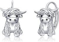 wholesale 925 Sterling Silver Highland Cow Earrings Cute Animal Leverback Drop Dangle Jewelry for Women-Cute Highland Cow