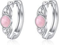 wholesale Sterling Silver Celtic Turquoise Moonstone Rose Quartz Larimar Moss Agate Hoop Earrings-Rose Quartz Hoop Earrings