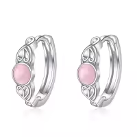 wholesale 925 Sterling Silver Blue Larimar Huggie Hoop Earrings with Intricate Design-Rose Quartz Hoop Earrings