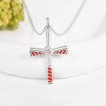wholesale 925 Sterling Silver Baseball Bat & Glove Cross Necklace with Red Enamel Accents-0-2