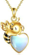 wholesale 925 Sterling Silver Heart-Shaped Moonstone Honeybee Pendant Necklace for Women-0-0