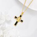wholesale Gold-Plated 925 Sterling Silver Virgin Mary and Saint Michael Cross Pendant Necklace with Black Onyx Accents-0-3