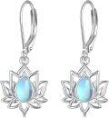 wholesale 925 Sterling Silver Lotus Flower Blue Opalite Drop Dangle Leverback Earrings-0-0