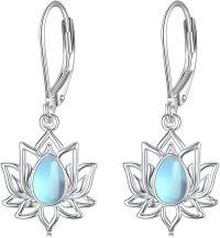 wholesale 925 Sterling Silver Lotus Flower Blue Opalite Drop Dangle Leverback Earrings-F