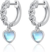 wholesale 925 Sterling Silver Heart-Shaped Opalite Drop Hoop Earrings for Women Gift Ideas-Moonstone#8
