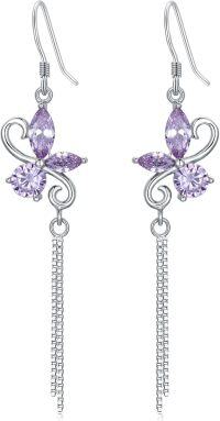 wholesale 925 Sterling Silver Birthstone Butterfly Dangle Earrings for Women-06 Jun - Alexandrite