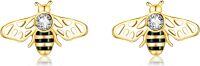 wholesale 14K Gold Honeybee Stud Earrings with Cubic Zirconia and Black Enamel Accents - Hypoallergenic Minimalist Animal  for Her-Bee Stud Earrings