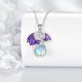 wholesale 925 Sterling Silver Purple Enamel Dragon Pendant with Blue Stone Necklace-0-2