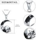 wholesale 925 Sterling Silver Crescent Moon Skull Pendant Necklace-0-1