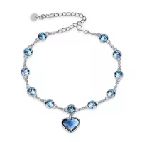 TOUPOP Sterling Silver Sapphire Crystal Bracelet Women Birthday Christmas Gifts-undefined