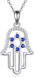 wholesale 925 Sterling Silver Hamsa Hand with Blue Sapphire and Cubic Zirconia Pendant Necklace for Women & Men-0-0
