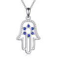 wholesale 925 Sterling Silver Hamsa Hand with Blue Sapphire and Cubic Zirconia Pendant Necklace for Women & Men-0-0
