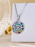 wholesale 925 Sterling Silver Evil Eye Pendant Necklace with Abalone Shell and Gemstones - Witch's Knot & Star of David Design-0-3