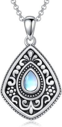 wholesale Sterling Silver Vintage Filigree Necklace w Malachite Turquoise Moonstone Opal Lapis Lazuli Pendant-Moonstone