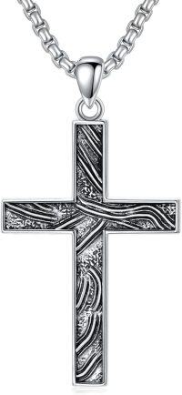 wholesale 925 Sterling Silver Mens Black Cross Necklace with Turquoise Pendant-4-2