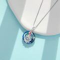 wholesale 925 Sterling Silver Round Blue Crystal Ocean Wave Lighthouse Compass Pendant Necklace-0-2
