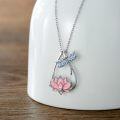 wholesale 925 Sterling Silver Dragonfly & Lotus Flower Pendant Necklace with Blue Enamel and Pink Stone Accents for Women Girls-0-2