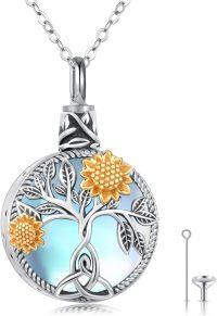 wholesale 925 Sterling Silver Tree of Life with Sunflowers and Blue Stone Cremation Jewelry Keepsake Urn Locket Necklace for Ashes Memory Gift 48 Chain Included-Moonstone Sunflower