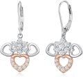 wholesale 925 Sterling Silver Metal Flower and Heart Shape Dangle Earrings with Cubic Zirconia - Hypoallergenic  for Women-0-0