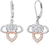 wholesale 925 Sterling Silver Metal Flower and Heart Shape Dangle Earrings with Cubic Zirconia - Hypoallergenic  for Women-Heart