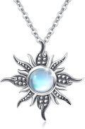 wholesale 925 Sterling Silver Blue Moonstone Star Burst Pendant Necklace for Women Girls  45cm Chain Length-0-0