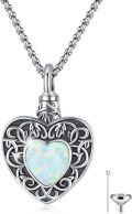 wholesale 925 Sterling Silver Heart Opal Cremation Jewelry Urn Necklace with Funnel and Chain for Women & Men-0-0