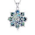 wholesale 925 Sterling Silver Lotus Flower Abalone Shell & Green Moss Agate Pendant Necklace-0-0