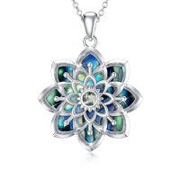 wholesale 925 Sterling Silver Lotus Flower Abalone Shell & Green Moss Agate Pendant Necklace-Lotus Moss Agate
