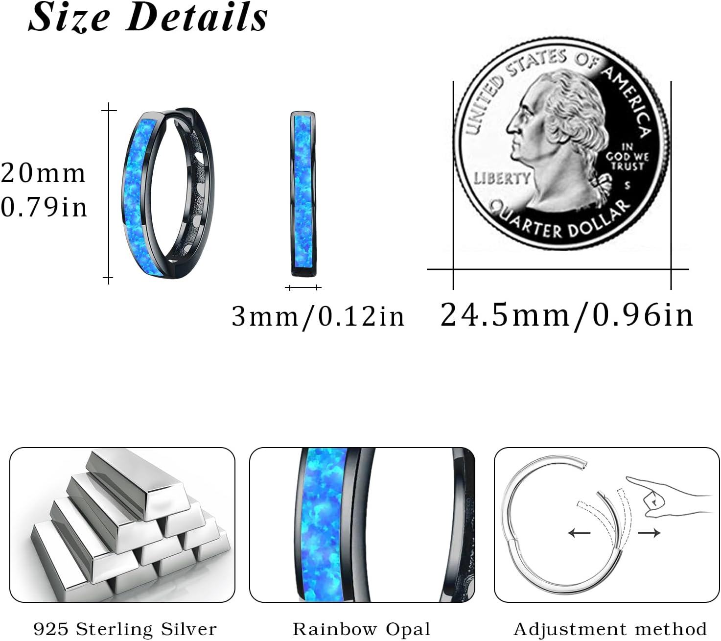 wholesale 925 Sterling Silver Simulated Opal Hoop Earrings for Women Hypoallergenic Huggie Hinged Hoops Colorful Jewelry Gift-0-4