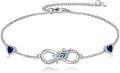 wholesale 925 Sterling Silver Blue Sapphire Infinity Love Charm Bracelet for Women Girls  6-8 Adjustable Length-0-0