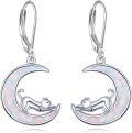 wholesale 925 Sterling Silver Moon & Cat Opal Drop Earrings for Pet Lovers-0-0