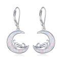 wholesale 925 Sterling Silver Moon & Cat Opal Drop Earrings for Pet Lovers-0-0