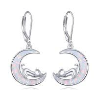 wholesale 925 Sterling Silver Moon & Cat Opal Drop Earrings for Pet Lovers-Moon Cat