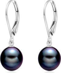 wholesale 14K Gold Black Freshwater Pearl Dangle Leverback Earrings for Women Bridesmaid Gift-White Gold-Black Pearl 14k