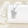 wholesale 925 Sterling Silver Harp Musical Instrument Pendant Necklace with Cubic Zirconia Stones and Chain for Women Girls  43cm Length-0-3
