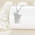 wholesale 925 Sterling Silver Celtic Harp Pendant Necklace With Cubic Zirconia Platinum Plated-0-3