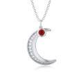 TOUPOP Sterling Silver Garnet Moon Pendant Necklace-0-0